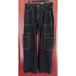 Hot Topic Aphrodite Pants Cargo Wide Leg‎ Baggy Vintage Y2K 90s Dark Denim 32x31